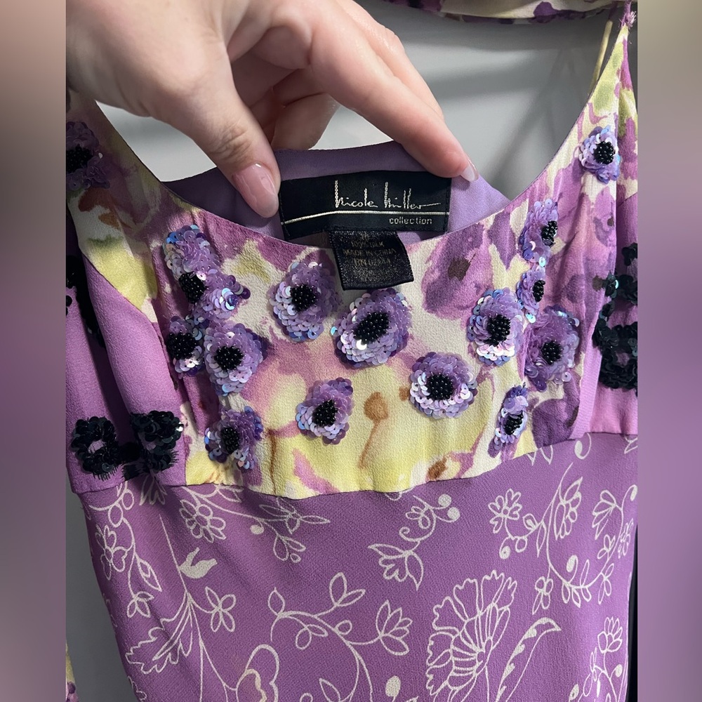Vintage Nicole Miller Purple and Yellow Floral Dress - Picture 2 of 7